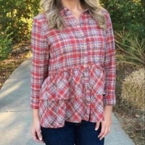 Plaid ruffle button front too small NWOT